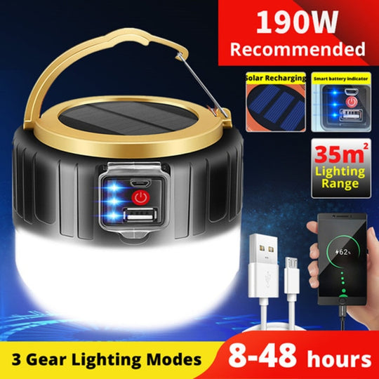 Solar Camping Lantern - LED Lamp Perfect for Camping, Hiking, Travel and More - Emergency Light for Power Outages, Hurricane, Survival Kits